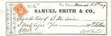 1869 Check From Samuel Smith & Co, Corner of Camp & Common, New Orleans LA 1869 picture