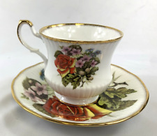 Queen's Rosina Fine Bone China England Teacup & Saucer Floral  & Gold Trim VTG picture