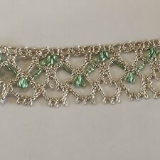 One yd.  1-1/4” wide Antique Green White Lace Trim Scalloped 24+ yds avail Rayon picture