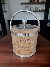Vintage MCM Kraftware Cork Ice Bucket with Silver Chrome Lid Handle & Trim READ picture