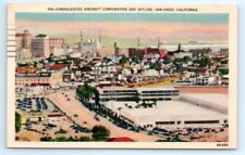 VTG 1947 Postcard Consolidated Aircraft Corporation Skyline San Diego Linen A7 picture