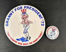 Vintage Playboy Magazine Granny For President 1972 Button Pin Uncle Sam Lot of 2 picture