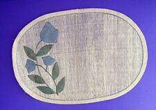 8 Pc Woven Vintage Placemat Set Abaca Fiber Straw Blue Tulip Floral SALE picture