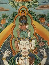 😲🔥🙏🏻Avalokiteshvara Original Hand Painted Tibetan Thangka Incredible 🫶🏻😍 picture