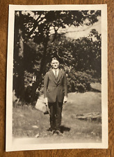 1910s-1920s Man Gentleman Fashion Suit Tie Hat Standing Attention Photo P10s12 picture