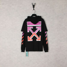 Men women off Pink gradient arrow white fake two-piece Hooded hoodiePullover picture