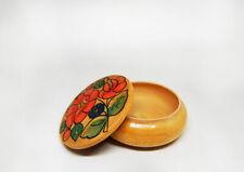 Vintage Russian Handpainted Trinket Jewelry Box Hohloma Wood Wooden Red Flowe picture