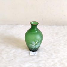 Vintage Green Glass Enamel Painted Floral Glass Bottle Old Collectible GV215 picture