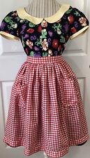 Vintage Red Gingham A-Line Apron With Pockets Pinup Rockabilly One Size picture