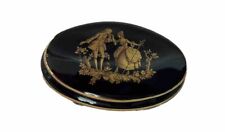 Gorgeous Limoges Porcelain Oval Navy & Gold Trinket Box France Couple 3.5”x1” picture