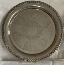 Vintage FB Rogers 12” Diameter Silver Plated Serving Tray with Engraved Design picture
