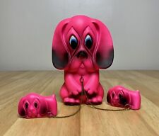 Vintage MCM Rossini Ceramic Dog Figurine W/ Chained Puppies Neon Pink Kitsch picture