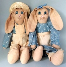Vintage Cloth Dolls Stuffed Bunny Rabbit Cottage Granny Grandma Core Decorative picture