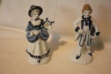 Vintage Colonial Couple Cobalt blue and White Porcelain Figures made in korea picture