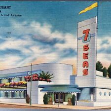 Postcard FL Miami Seven 7 Seas Restaurant Art Deco Colourpicture Linen 1949 picture