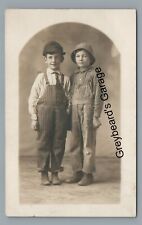 RPPC 2 Cute Happy Kids Boys in Overalls Children Vintage Real Photo Postcard picture