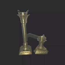 Pair Vintage Heavy Solid Brass Ornate Detailed Candlestick Holders Home Decor  picture
