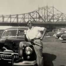 Vintage B&W Snapshot Photograph Black African American Man Macombs Bridge NY picture