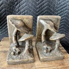 Vintage Mushroom Bookends Chalk Chalkware Plaster Concrete Pair Hand Painted  picture