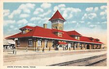 Paris Texas Union Station Exterior Building Locomotive Train Postcard picture
