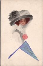1912 CHASEBURG Wisconsin Greetings Postcard Pretty Lady Pennant Hand-Colored picture