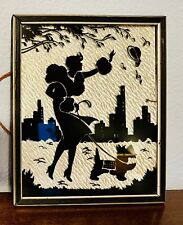 Art Deco Silhouette Reverse Painting on Glass Scotty Dog Framed Silver Backing picture