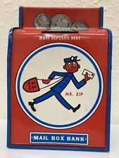 Vintage Original USPS Mr. Zip Mail Box Tin Coin Bank by Ohio Art picture