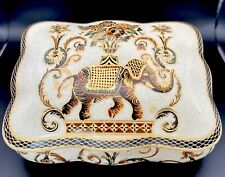 Vintage Continental Ceramics Crackle Glazed Lidded Dresser Trinket Box Elephant picture