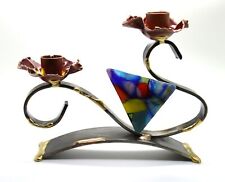 Gary Rosenthal Judaica GLASS MIXED METALS Sabbath candle holder Jewish gift picture