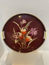 Vintage Mid Century Toyo Lacquer Ware Hand Painted Trays Round Floral picture