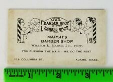 Vintage 1900's Marsh's Barber Shop Adams Massachusetts Business Card picture