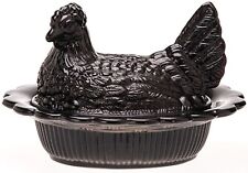 Chicken Hen on Nest Covered Dish - Black Glass - Mosser USA picture