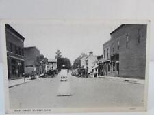 VINTAGE POSTCARD PIONEER OH OHIO FIRST ST. KEEP RIGHT SIGN IN MIDDLE OF STREET picture
