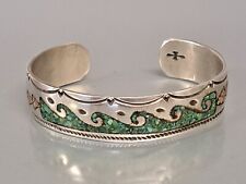 NATIVE AMERICAN NAVAJO STERLING SILVER INLAY TURQUOISE CUFF BRACELET SZ 6.25 picture