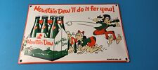 Vintage Mountain Dew Porcelain - Hillbilly Gas Pump Soda Bottles Cola Sign picture