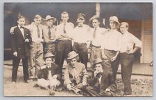 1904-18 Postcard Rppc Motley Crew Men & Dapper Dressed Women Wearing Suit Coats picture