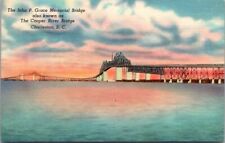 Charleston SC John P Grace Memorial Bridge Cooper River Vintage Linen Postcard 2 picture