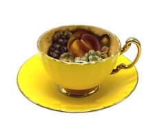 Aynsley England Tea Cup & Saucer Yellow Gold Orchard Fruit Peaches Grapes EUC picture