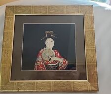 Vtg GEISHA Japanese Woman Silk Textile Art  Shadow Box Framed 3D - 1960s GUC picture