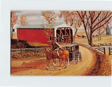Postcard Covered Bridge & Carriages Heart of Amishland USA picture