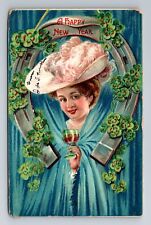 A Happy New Year, Horseshoe, Four Leaf Clovers, Embossed Vintage c1906 Postcard picture