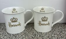 Harrods London Mug Set of 2 Cups White With Gold Lettering Crown Fine Bone China picture