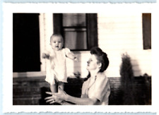 Vintage Photo May 1944, , Mother balancing baby w/ 1 hand B , 4.5x3.5 picture