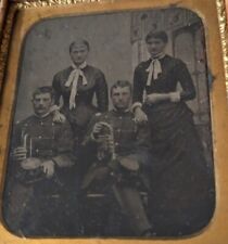 1/6 Plate Tin Type of 2 Twin Sisters with Civil War Union Brass Band Husbands picture