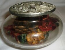 VINTAGE CLEAR GLASS POTPOURRI DISH RAWCLEEFE PEWTER DECORATIVE HUMMINGBIRD LID picture