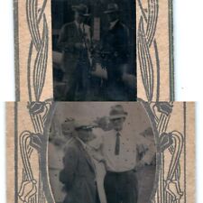 x2 c1880s-1900s Outdoor Men Suits Hats Business Tintype Photo Floral Sleeve H30 picture