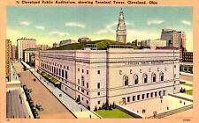 Postcard Cleveland public auditorium showing terminal tower Cleveland Ohio picture