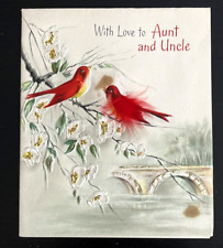 Vintage Hallmark 1950s Valentine Real Feathers Red Bird Greeting Card Embossed picture