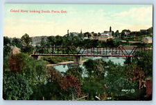 Paris Ontario Canada Postcard Grand River Looking South Railroad c1905 Antique picture