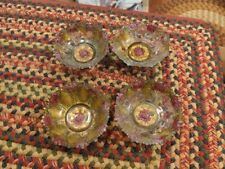 Lot of 4 Antique Small Glass Bowls Reverse Painted Gold & Victorian Roses Pretty picture
